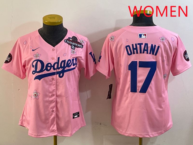 Women Los Angeles Dodgers #17 Ohtani Pink Sakura Edition 2025 Nike MLB Jersey style 26